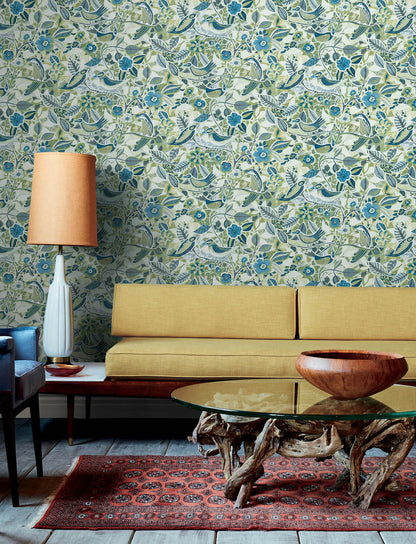 A-Street Prints Kaleidoscope Manette Birds Wallpaper Sample - Green