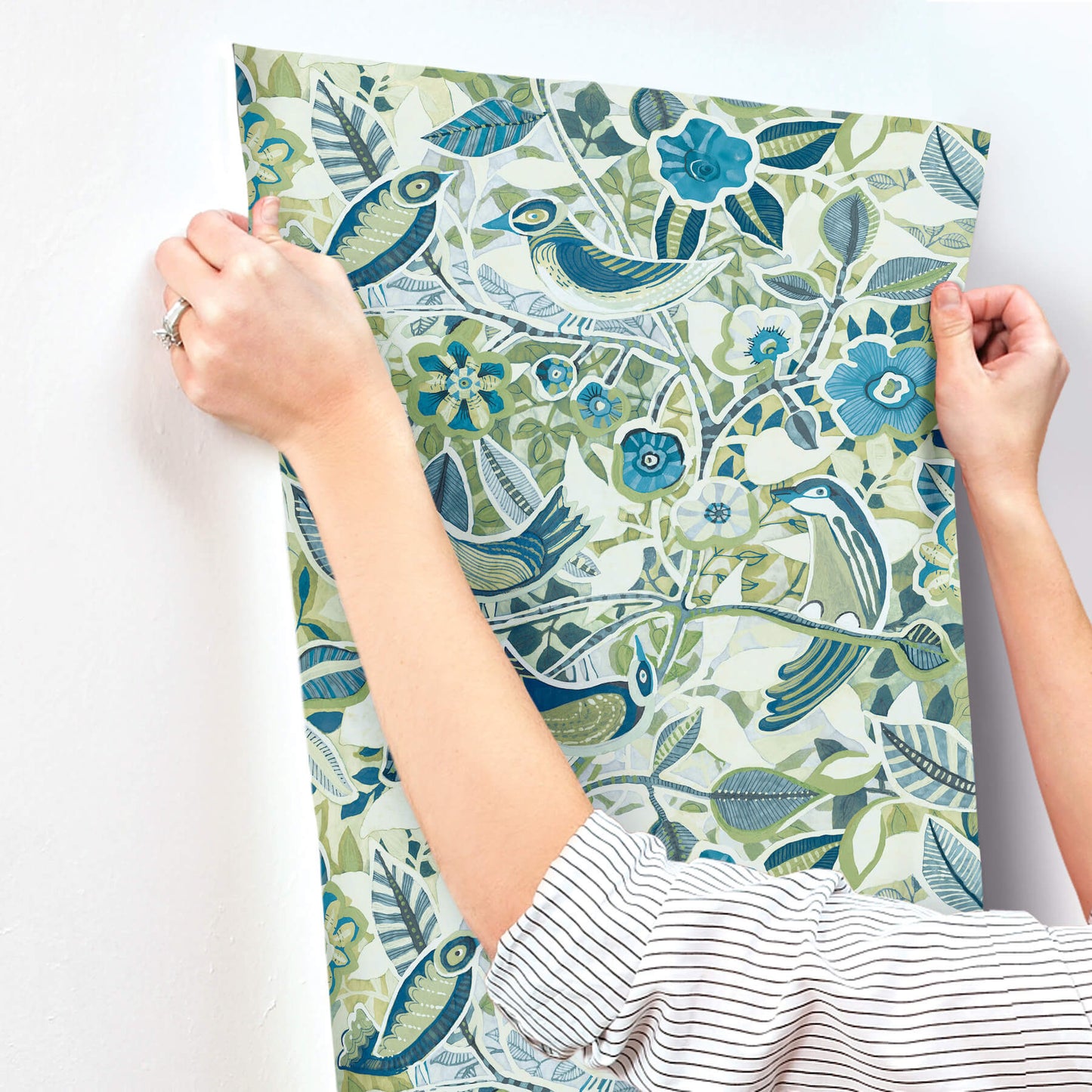 A-Street Prints Kaleidoscope Manette Birds Wallpaper Sample - Green