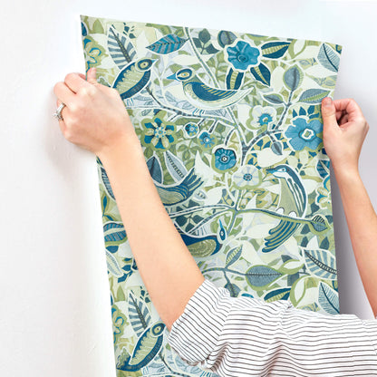 A-Street Prints Kaleidoscope Manette Birds Wallpaper Sample - Green