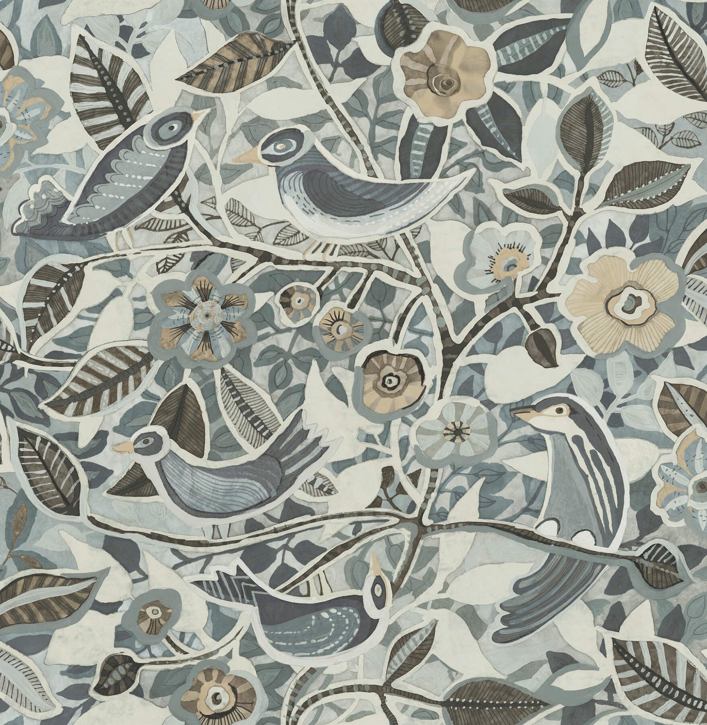 A-Street Prints Kaleidoscope Manette Birds Wallpaper Sample - Slate