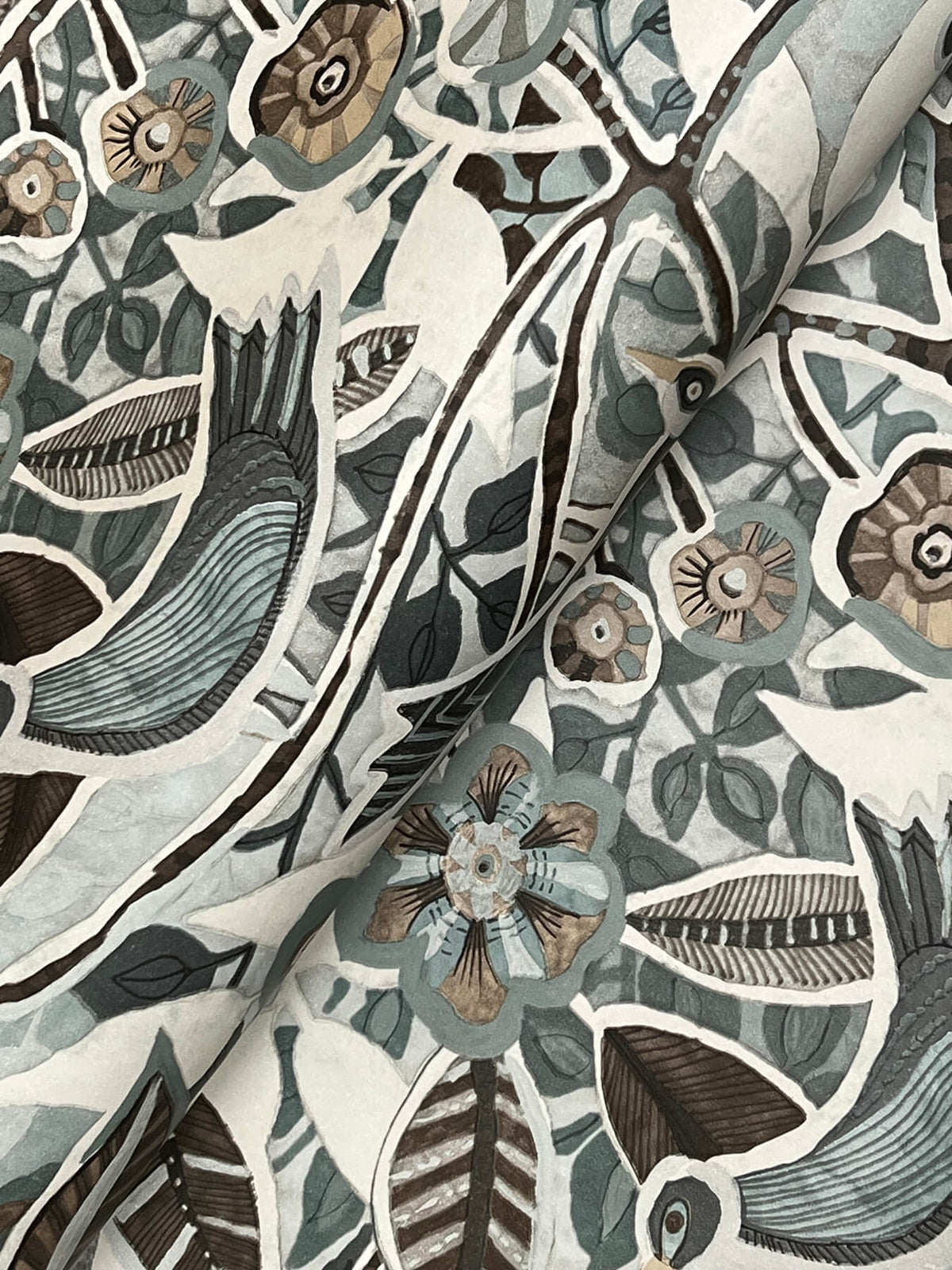 A-Street Prints Kaleidoscope Manette Birds Wallpaper Sample - Slate