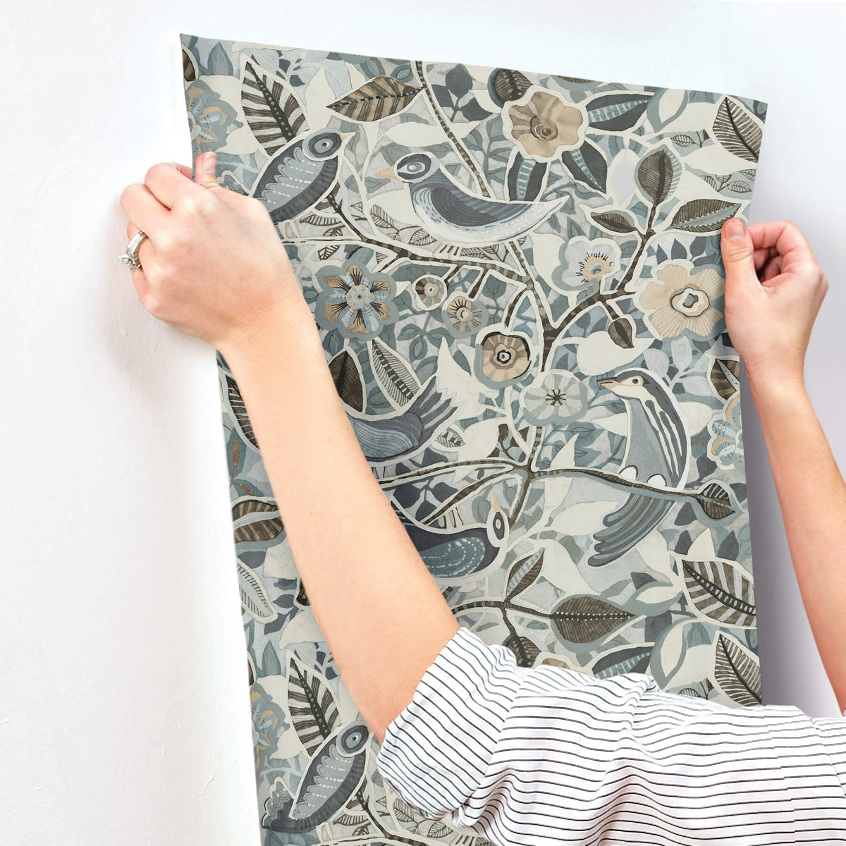A-Street Prints Kaleidoscope Manette Birds Wallpaper Sample - Slate
