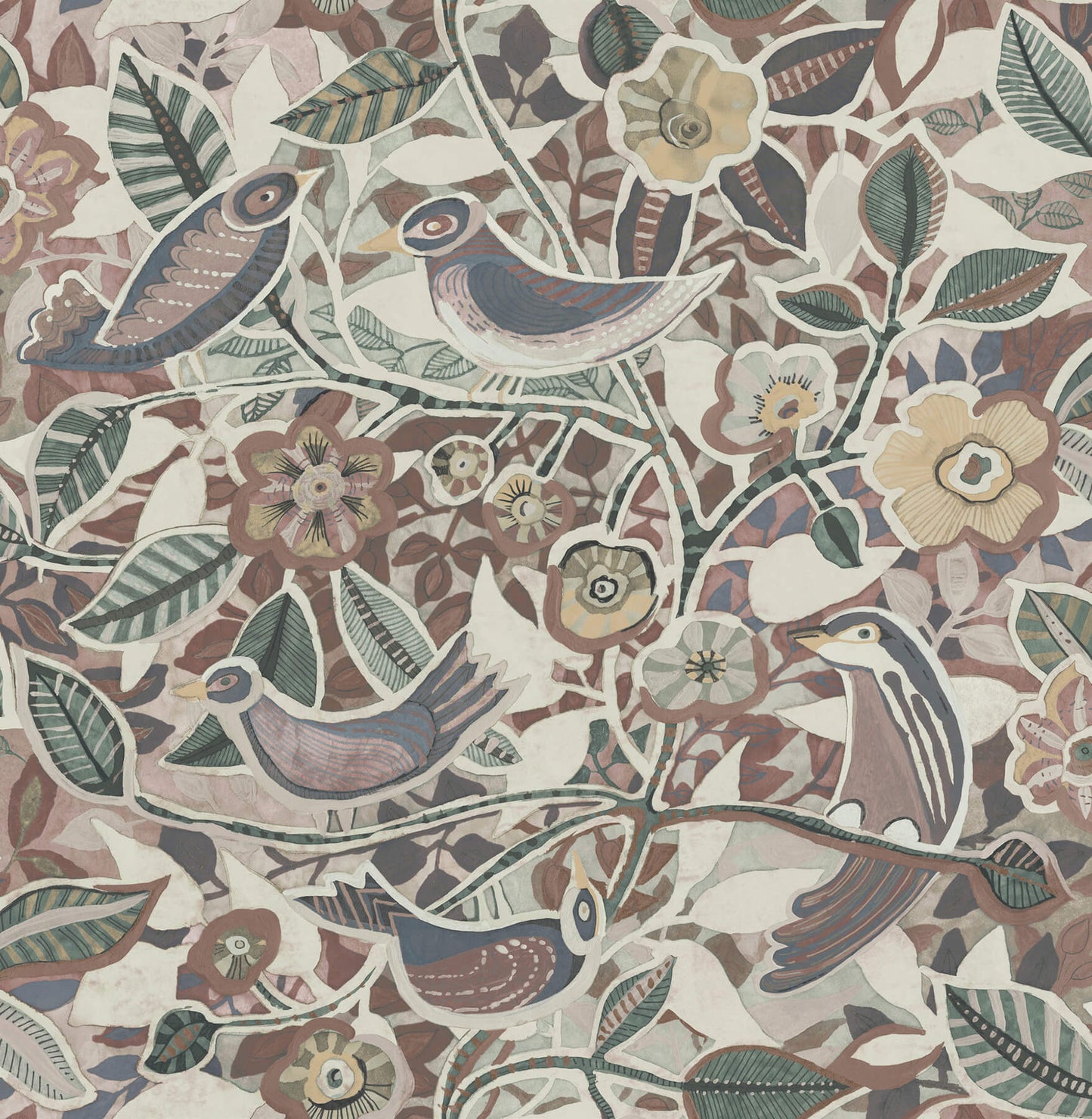 A-Street Prints Kaleidoscope Manette Birds Wallpaper Sample - Plum