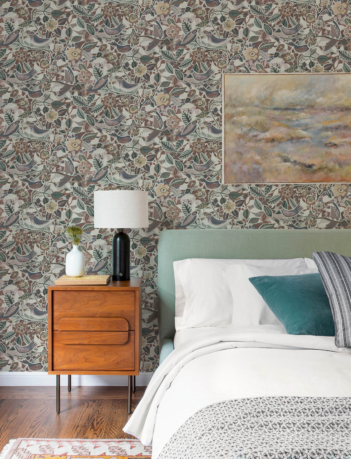 A-Street Prints Kaleidoscope Manette Birds Wallpaper Sample - Plum