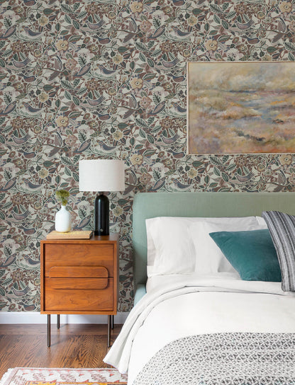 A-Street Prints Kaleidoscope Manette Birds Wallpaper Sample - Plum