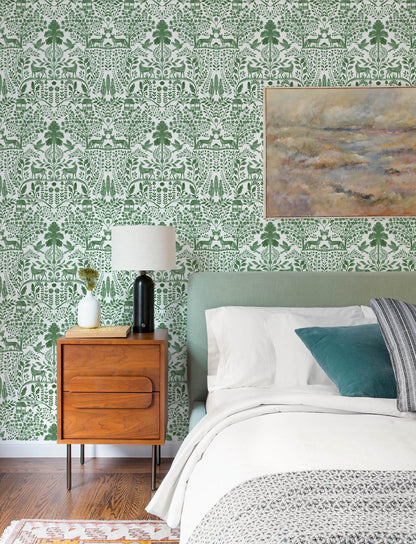 A-Street Prints Kaleidoscope Anoki Woodlands Wallpaper Sample - Green