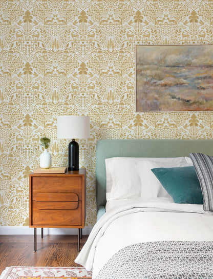 A-Street Prints Kaleidoscope Anoki Woodlands Wallpaper Sample - Yellow