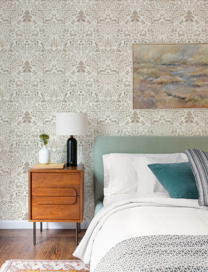 A-Street Prints Kaleidoscope Anoki Woodlands Wallpaper Sample - Beige