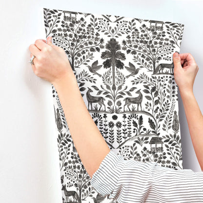A-Street Prints Kaleidoscope Anoki Woodlands Wallpaper Sample - Black