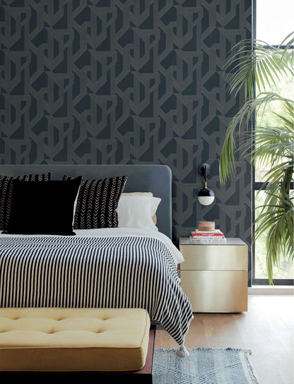 A-Street Prints Moderne Deco Franz Wallpaper Sample - Navy