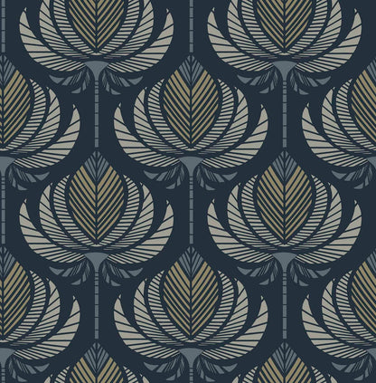 A-Street Prints Moderne Deco Ferrenby Wallpaper Sample - Dark Blue