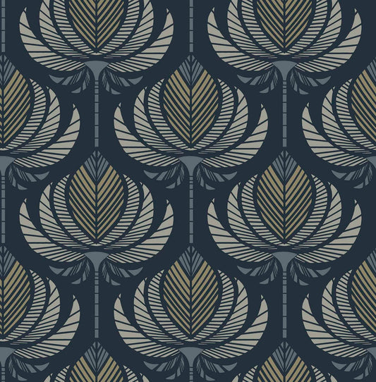 A-Street Prints Moderne Deco Ferrenby Fan Wallpaper - Dark Blue