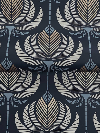 A-Street Prints Moderne Deco Ferrenby Wallpaper Sample - Dark Blue