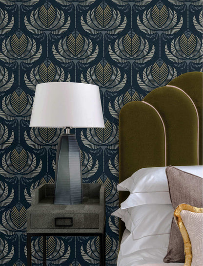 A-Street Prints Moderne Deco Ferrenby Wallpaper Sample - Dark Blue