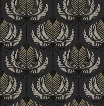 A-Street Prints Moderne Deco Ferrenby Fan Wallpaper - Black