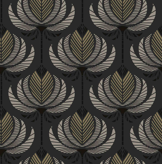 A-Street Prints Moderne Deco Ferrenby Fan Wallpaper - Black