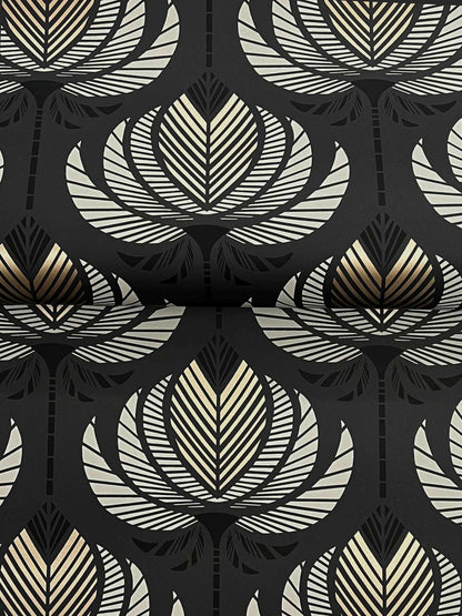 A-Street Prints Moderne Deco Ferrenby Fan Wallpaper - Black