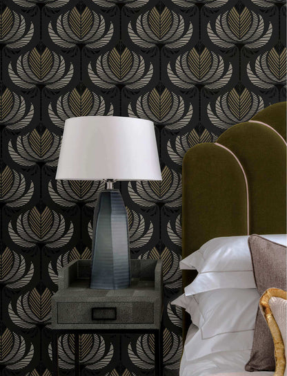 A-Street Prints Moderne Deco Ferrenby Fan Wallpaper - Black