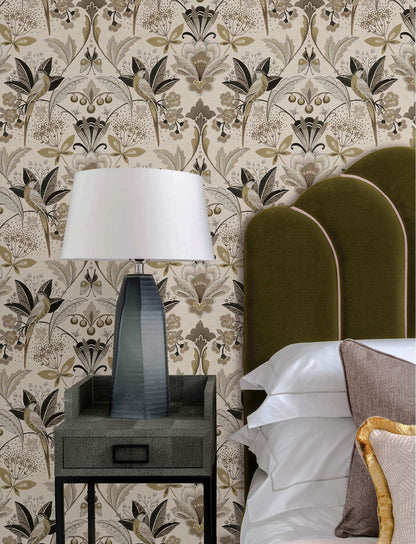 A-Street Prints Moderne Deco Bernadette Garden Wallpaper - Black