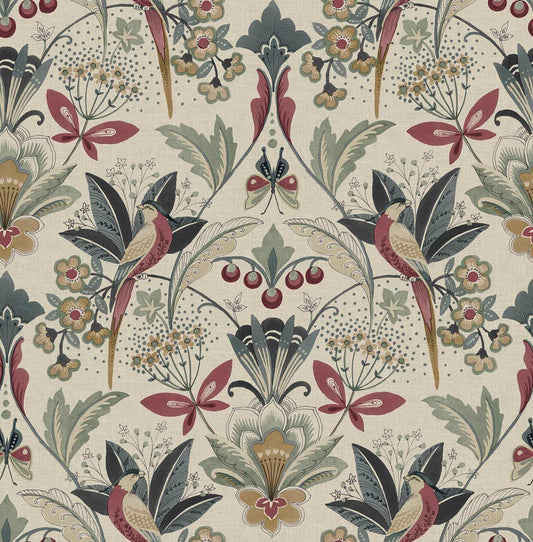 A-Street Prints Moderne Deco Bernadette Garden Wallpaper - Merlot