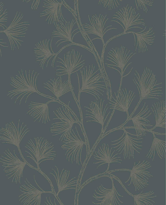 A-Street Prints Moderne Deco Kismine Botanical Wallpaper - Slate