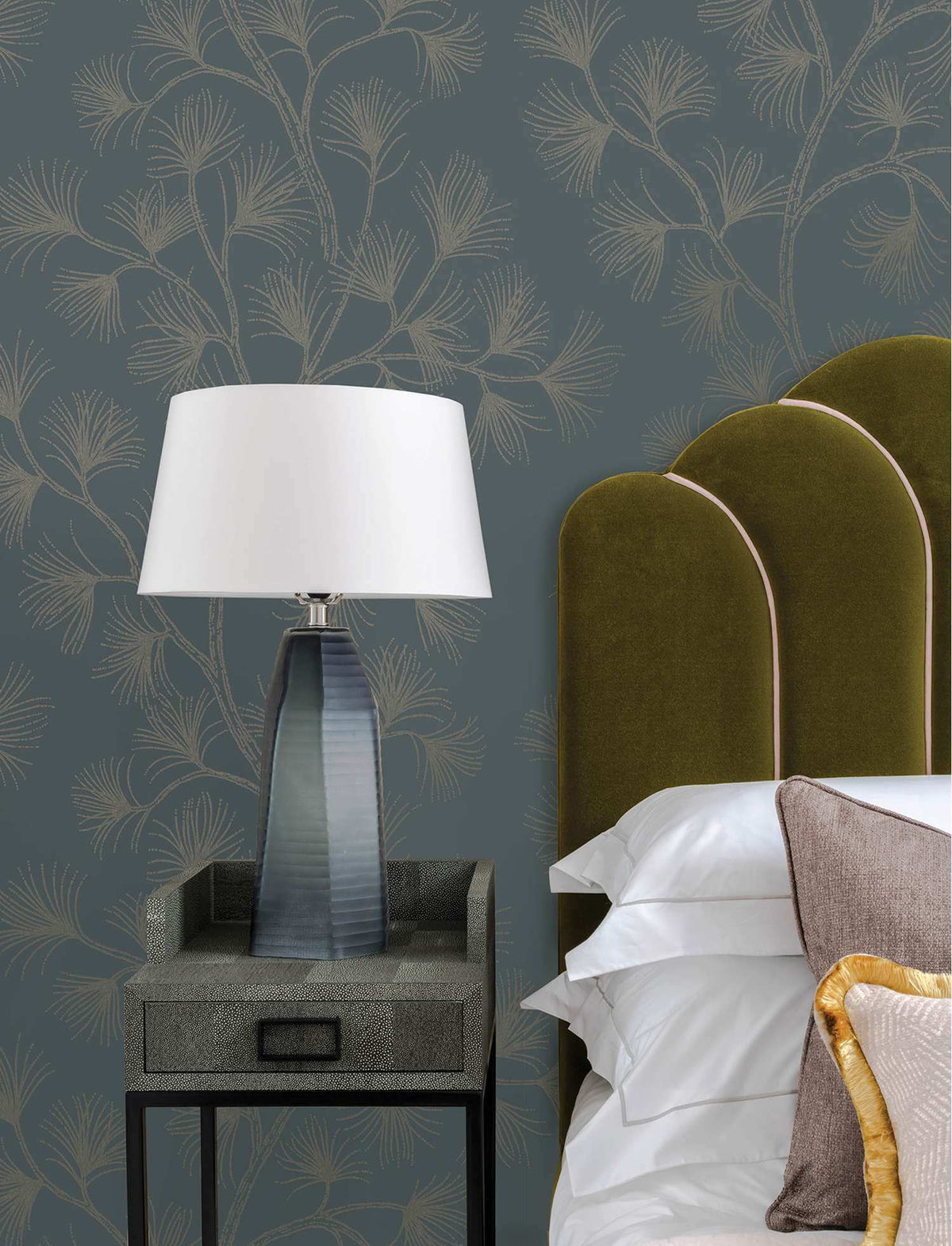 A-Street Prints Moderne Deco Kismine Botanical Wallpaper - Slate