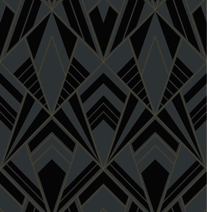 A-Street Prints Moderne Deco Allenby Flocked Wallpaper - Black