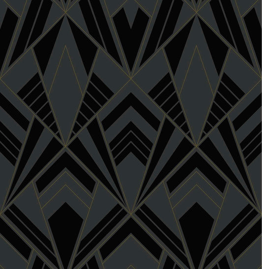 A-Street Prints Moderne Deco Allenby Flocked Wallpaper - Black