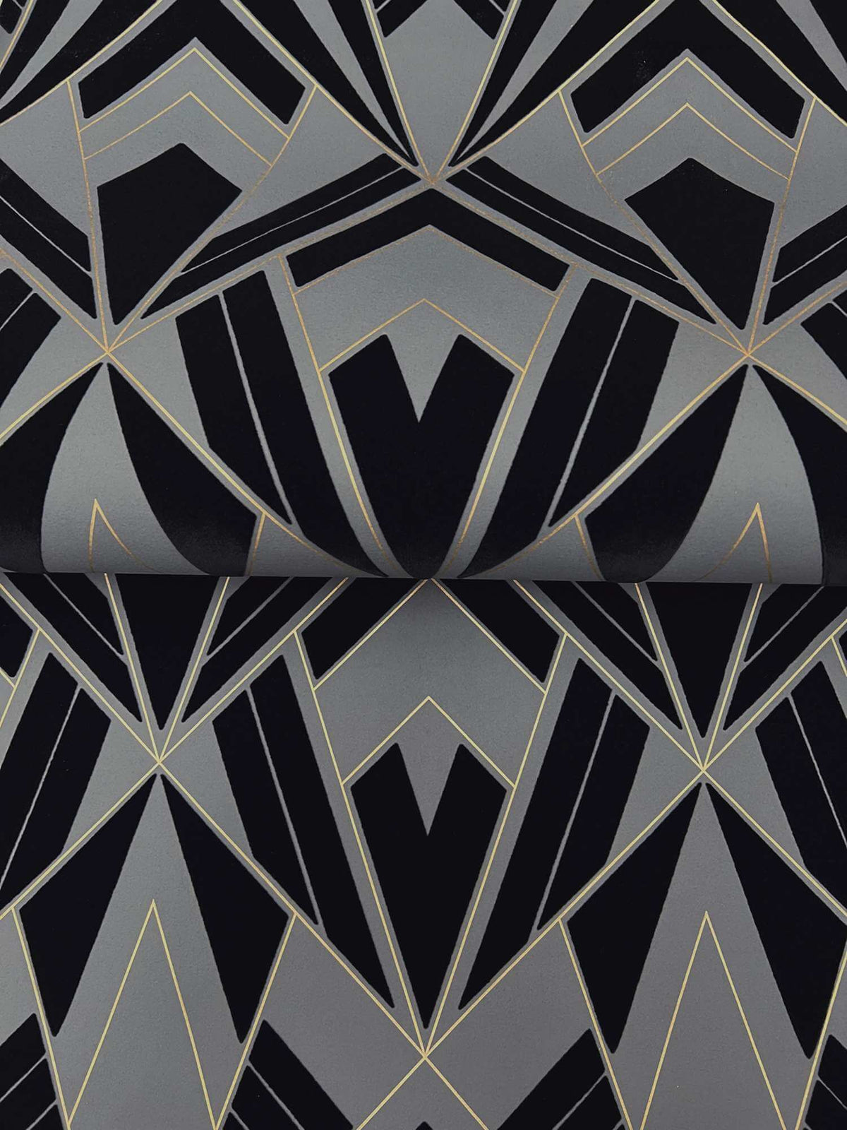 A-Street Prints Moderne Deco Allenby Flocked Wallpaper - Black