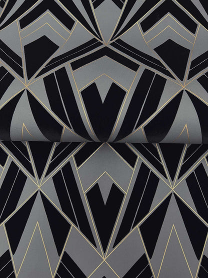 A-Street Prints Moderne Deco Allenby Flocked Wallpaper - Black