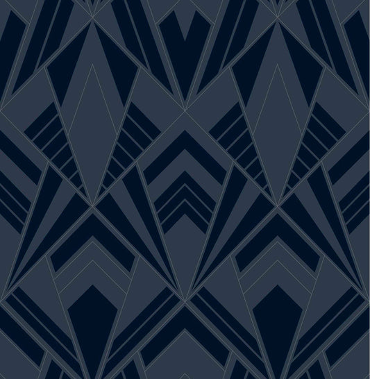 A-Street Prints Moderne Deco Allenby Flocked Wallpaper - Indigo