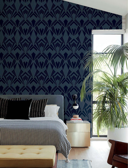 A-Street Prints Moderne Deco Allenby Wallpaper Sample - Indigo