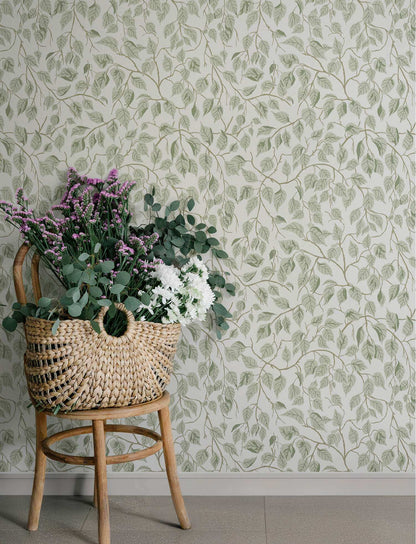 A-Street Prints Savanna Hangbjork Vine Wallpaper Sample - Sage