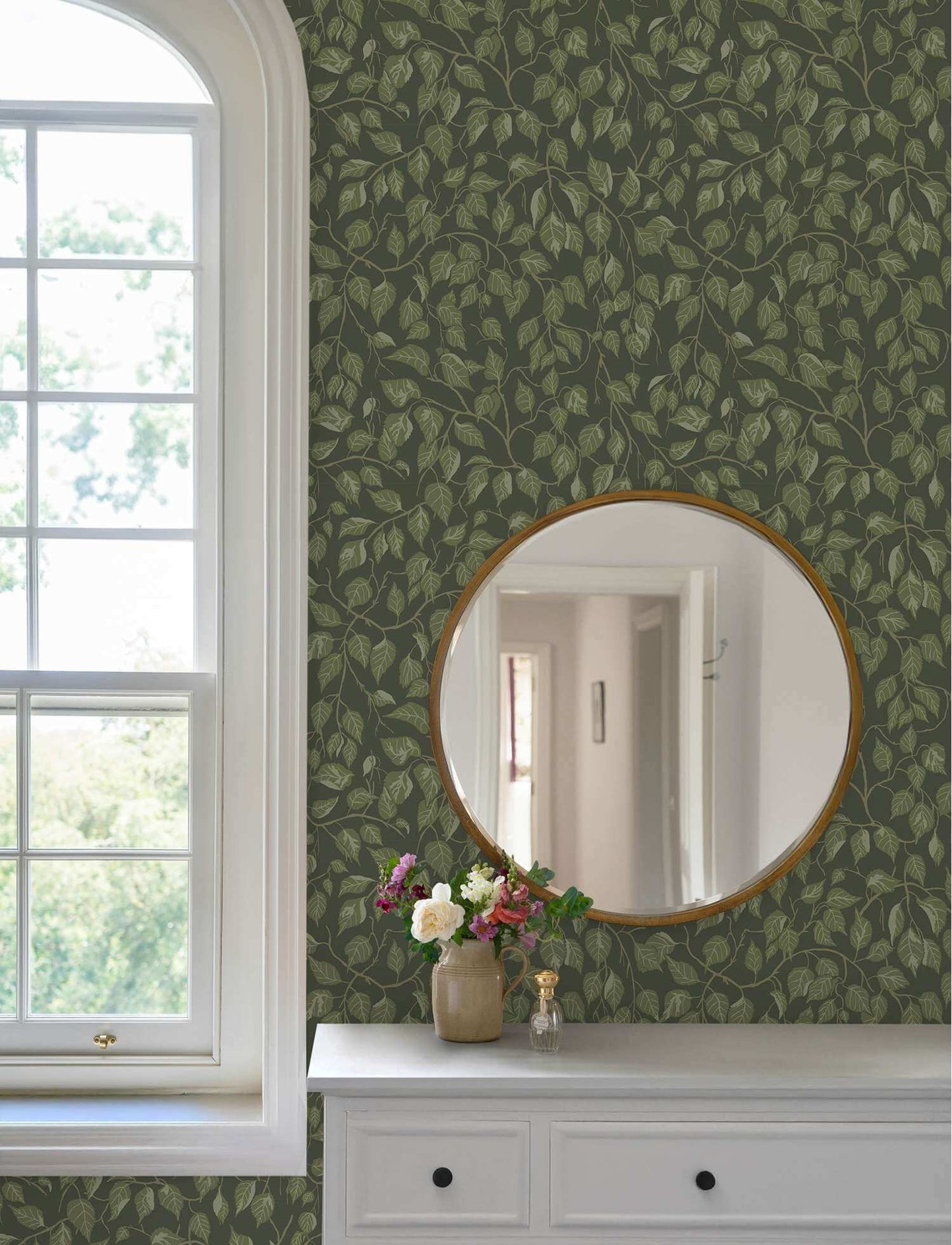 A-Street Prints Savanna Hangbjork Vine Wallpaper Sample - Evergreen