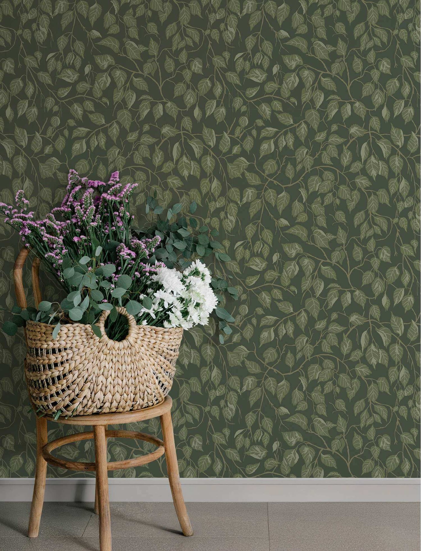 A-Street Prints Savanna Hangbjork Vine Wallpaper Sample - Evergreen