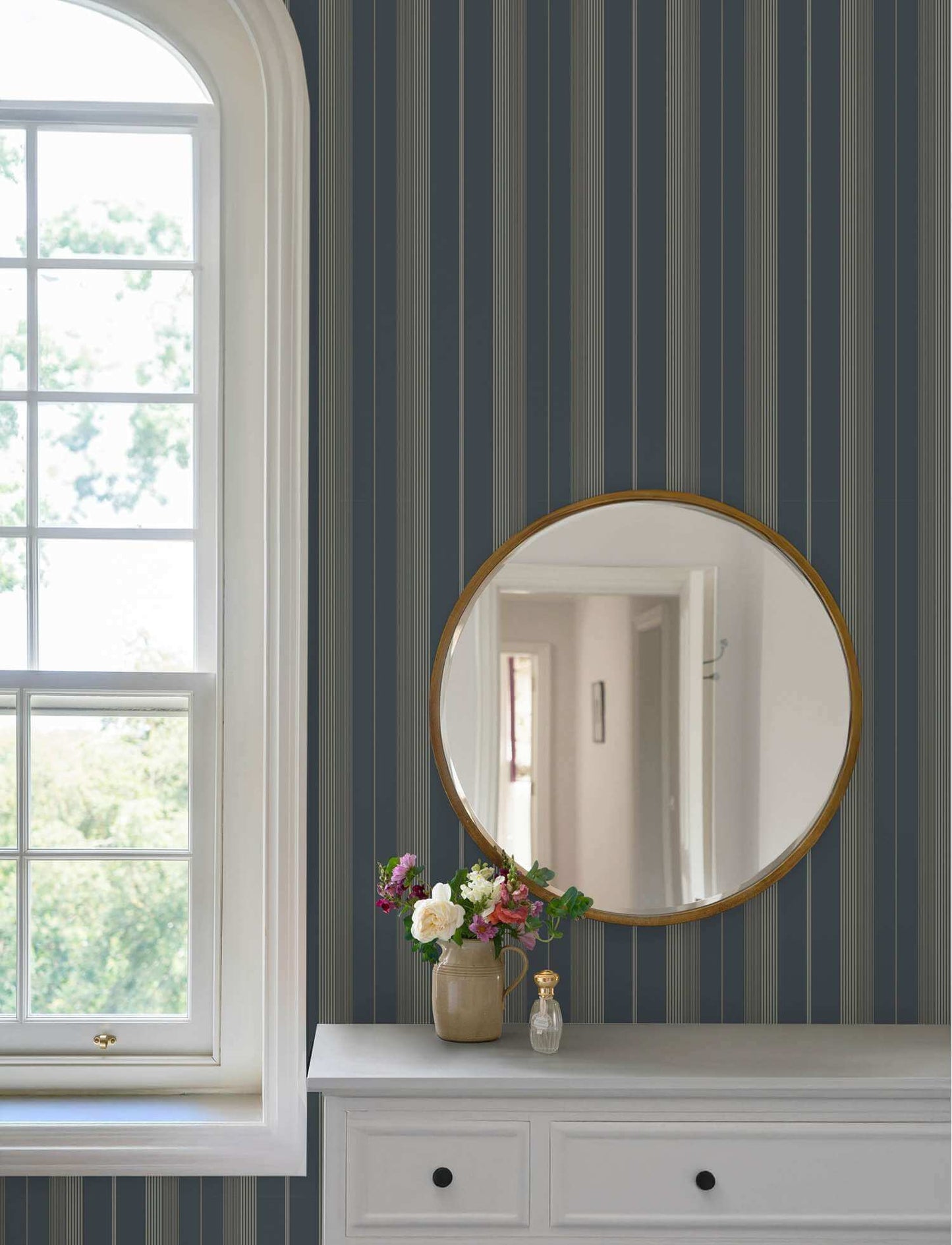 A-Street Prints Savanna Herrgard Stripe Wallpaper Sample - Navy