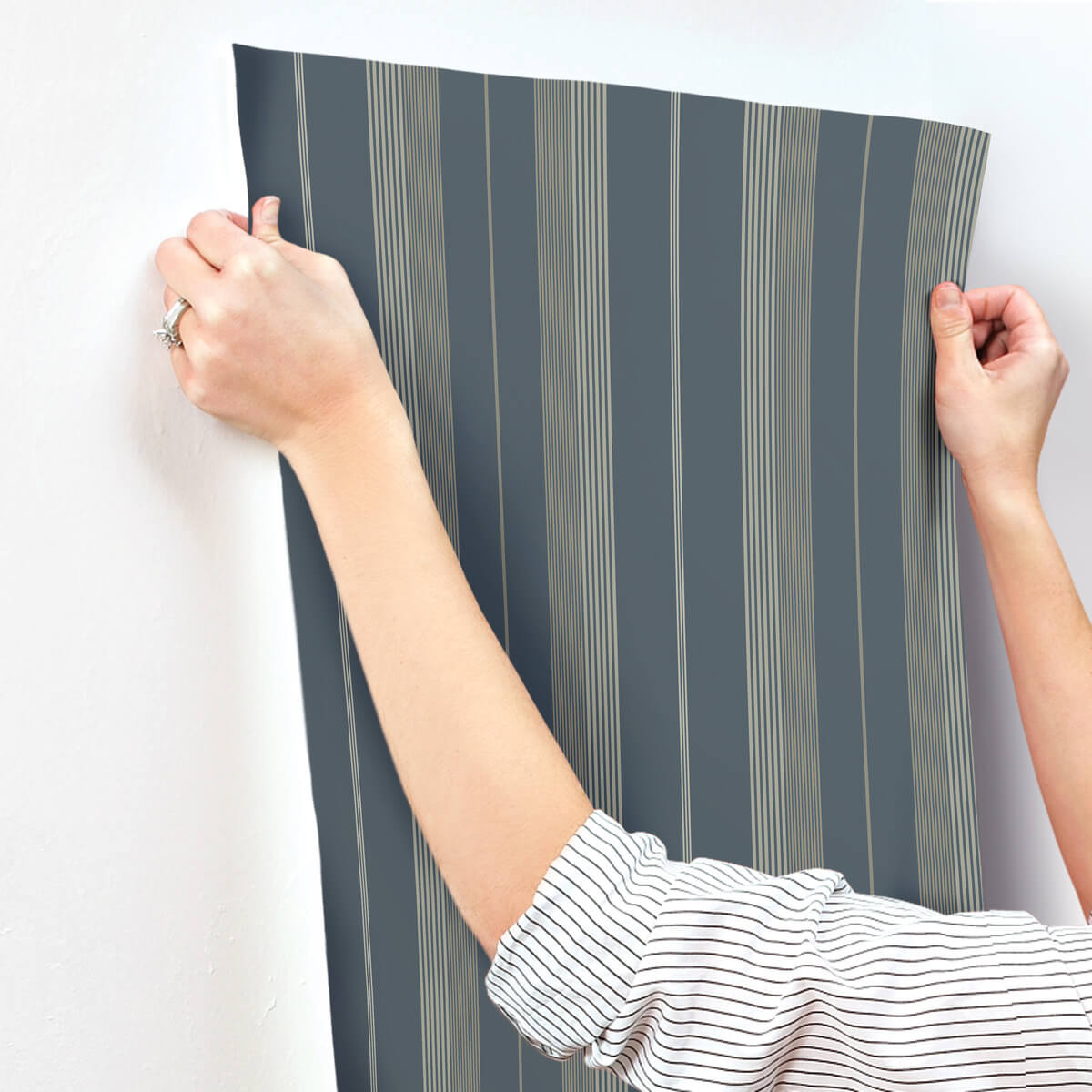 A-Street Prints Savanna Herrgard Stripe Wallpaper Sample - Navy