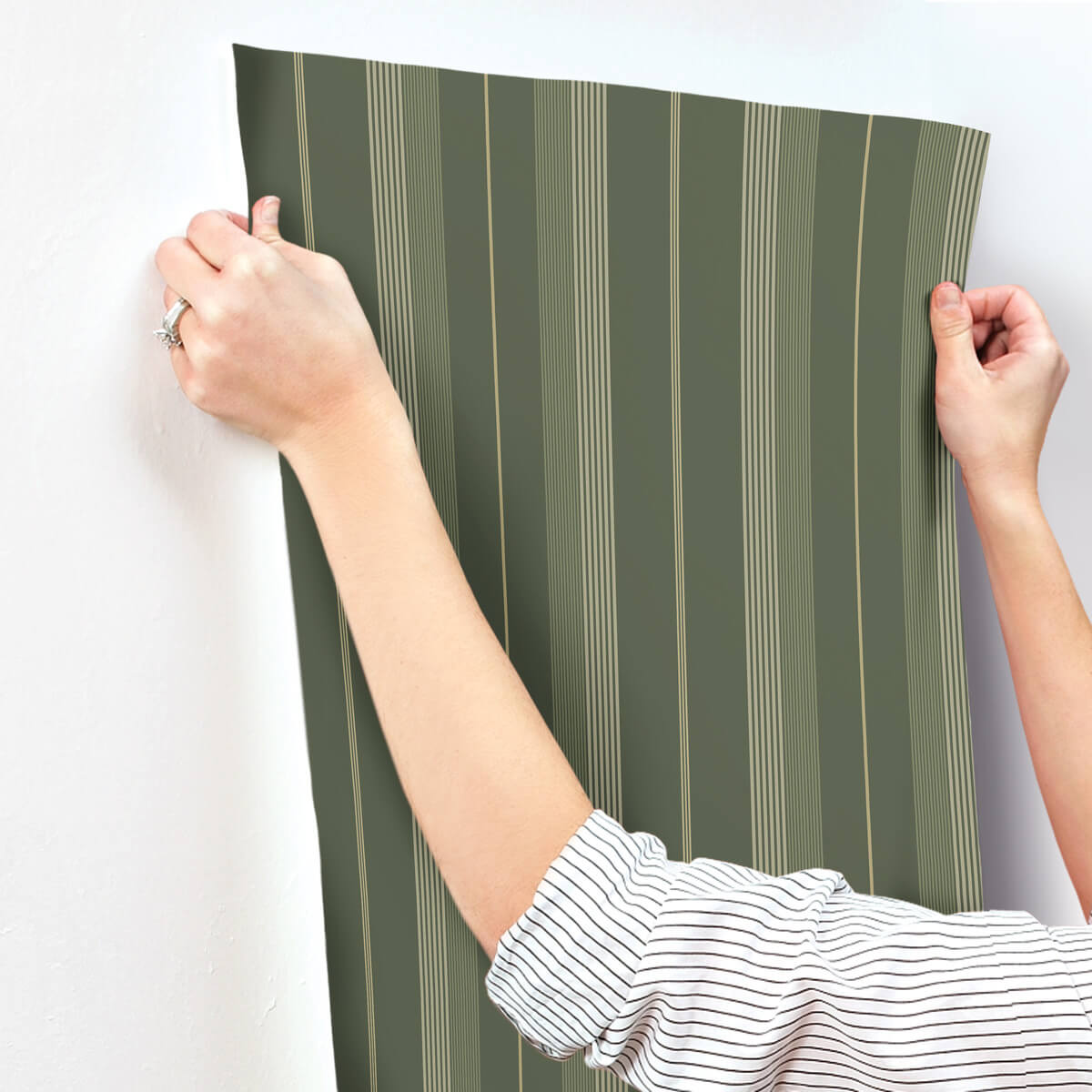 A-Street Prints Savanna Herrgard Stripe Wallpaper Sample - Evergreen