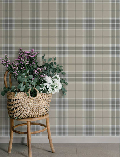 A-Street Prints Savanna Emma Plaid Wallpaper Sample - Grey