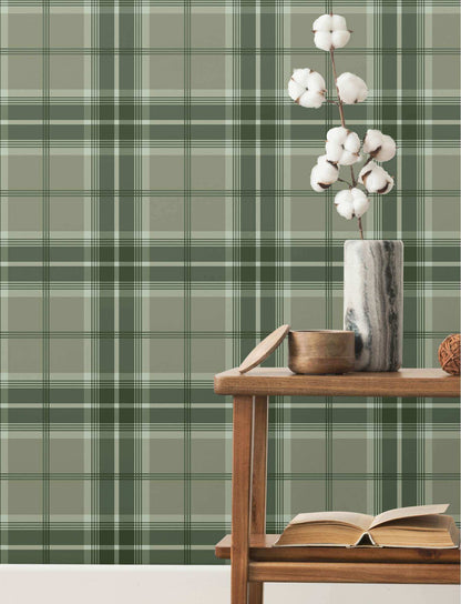 A-Street Prints Savanna Emma Plaid Wallpaper Sample - Evergreen