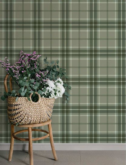 A-Street Prints Savanna Emma Plaid Wallpaper Sample - Evergreen