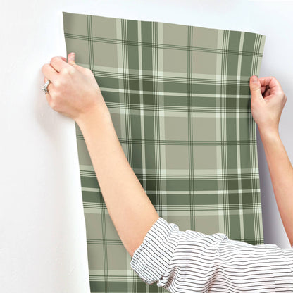 A-Street Prints Savanna Emma Plaid Wallpaper Sample - Evergreen