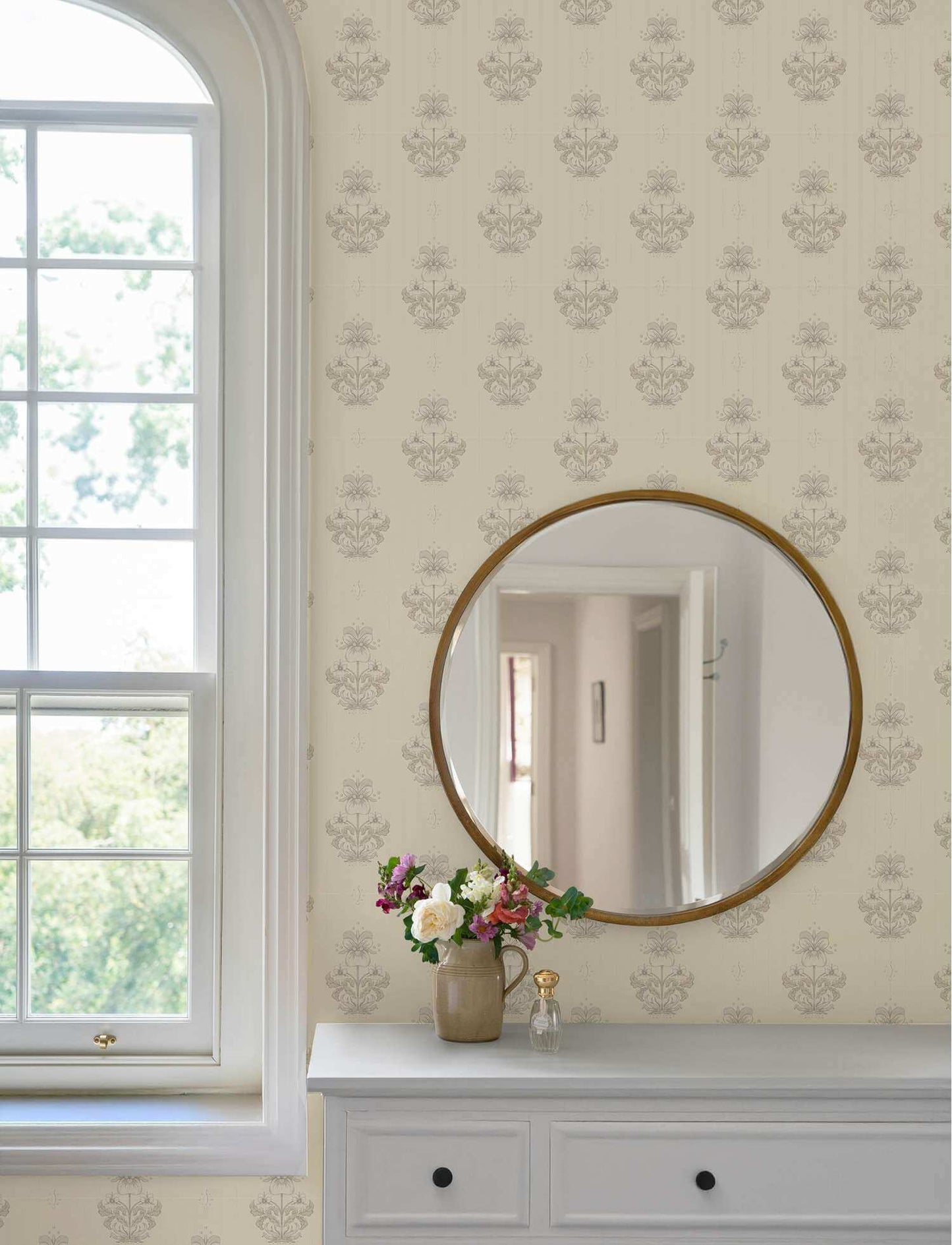 A-Street Prints Savanna Gullvie Pansies Wallpaper - Cream