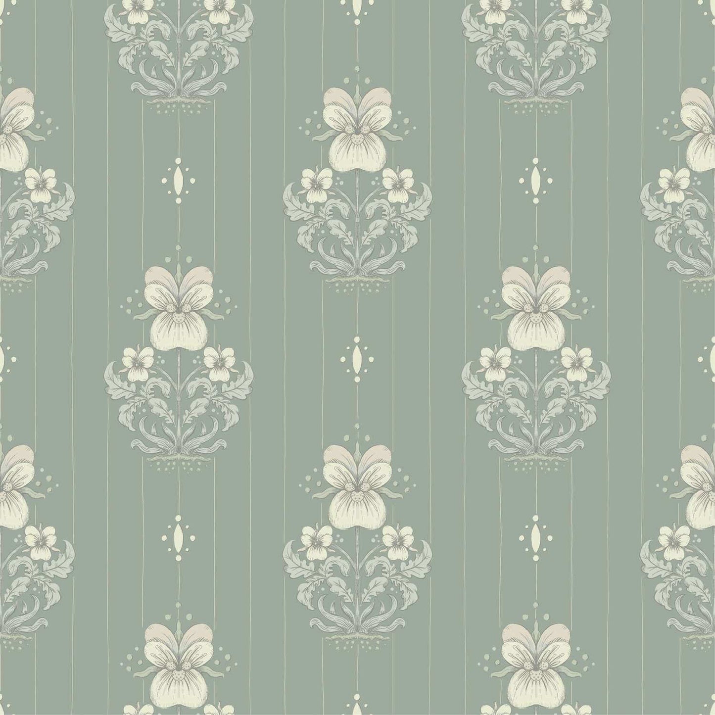 A-Street Prints Savanna Gullvie Pansies Wallpaper - Seafoam