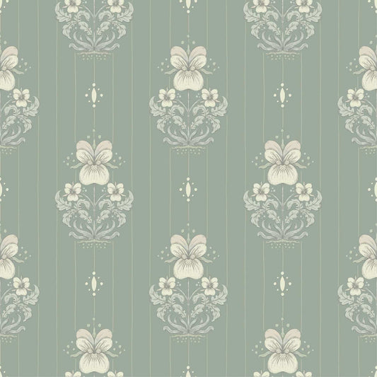 A-Street Prints Savanna Gullvie Pansies Wallpaper - Seafoam