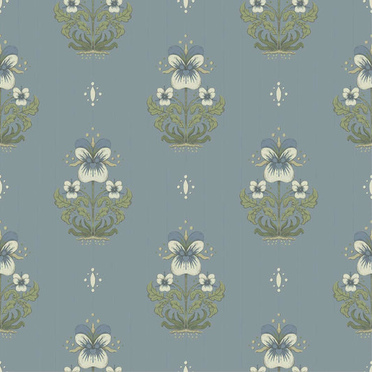A-Street Prints Savanna Gullvie Pansies Wallpaper - Light Blue