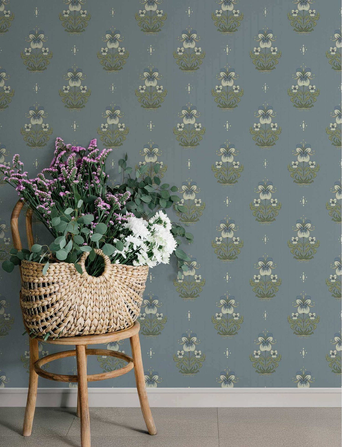A-Street Prints Savanna Gullvie Pansies Wallpaper Sample - Light Blue