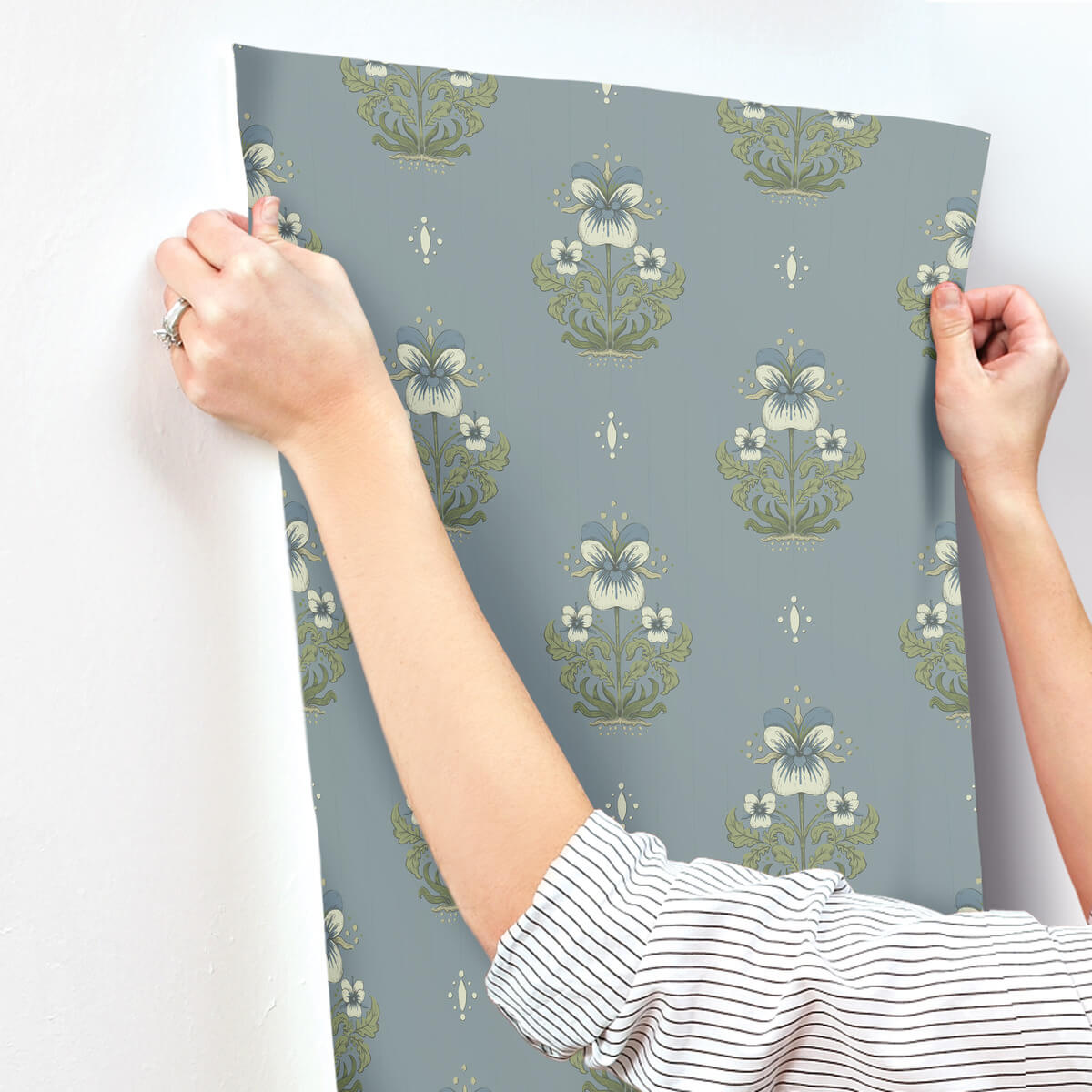 A-Street Prints Savanna Gullvie Pansies Wallpaper Sample - Light Blue