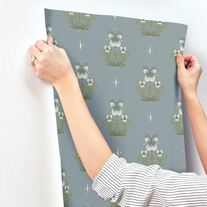 A-Street Prints Savanna Gullvie Pansies Wallpaper Sample - Light Blue