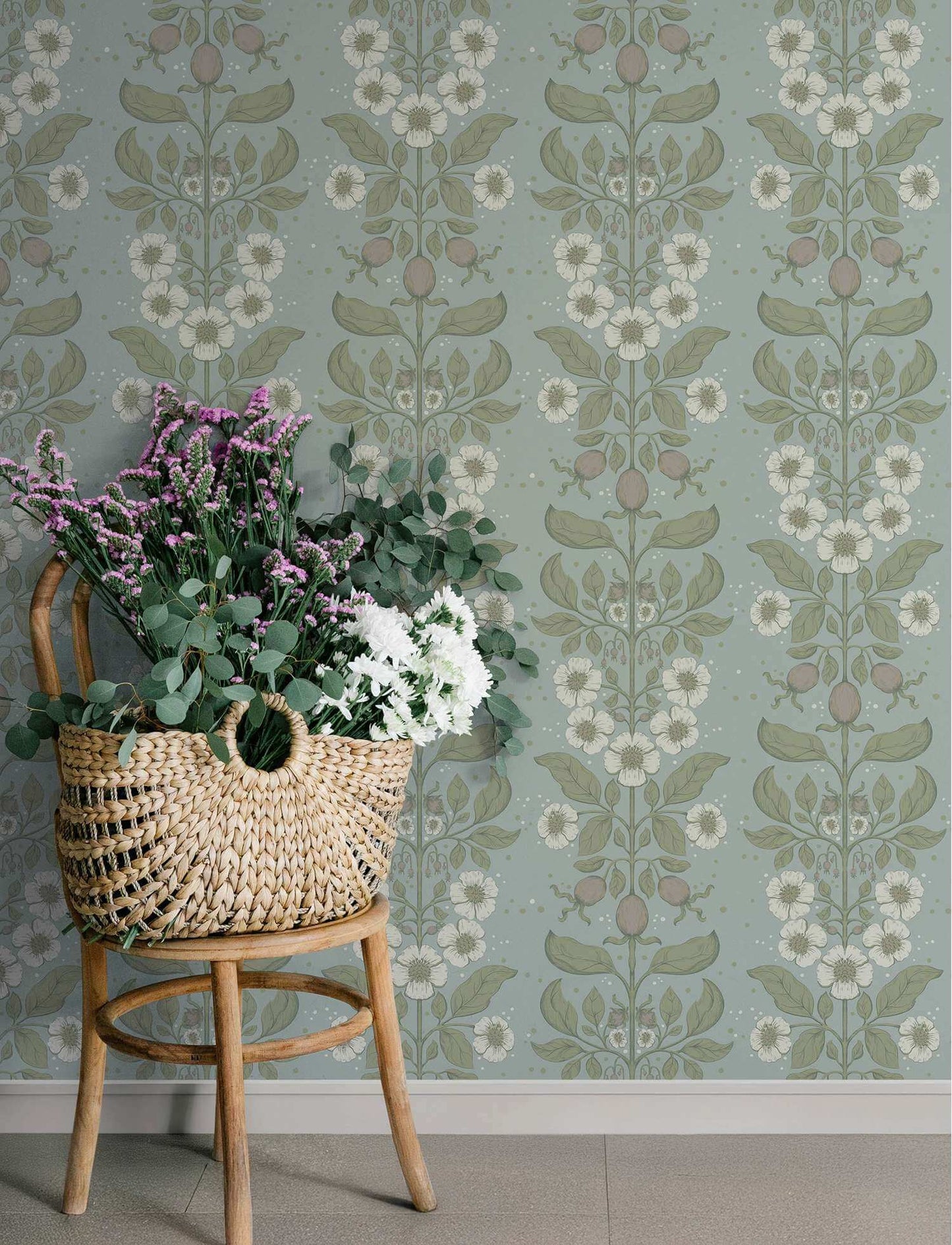 A-Street Prints Savanna Rosa Floral Wallpaper Sample - Sky Blue